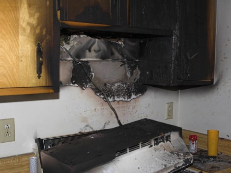 Fire damage in kitchen